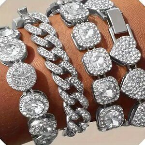 #700 Four Piece Bracelet Set for Women Girls Silvery Cluster Tennis Bracelet